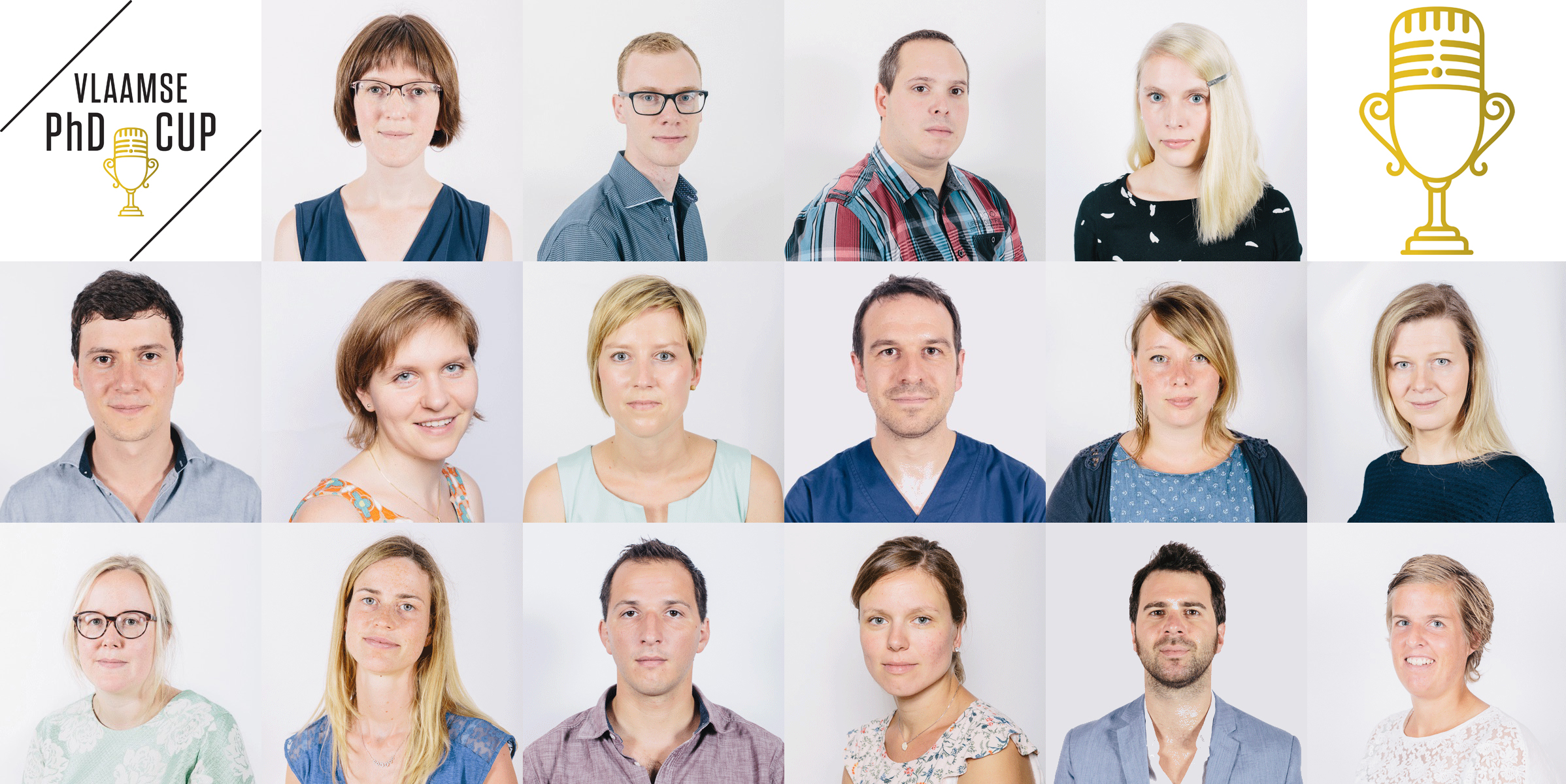 De 16 genomineerden van de Vlaamse PhD Cup